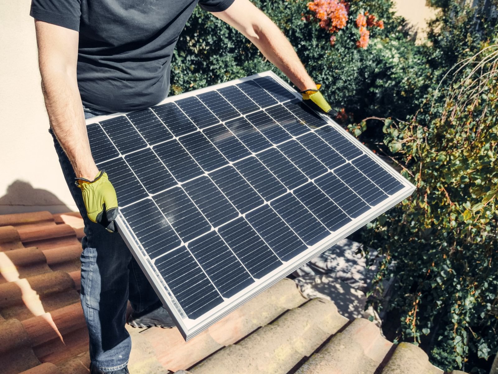 Solar panel array under bright African sky